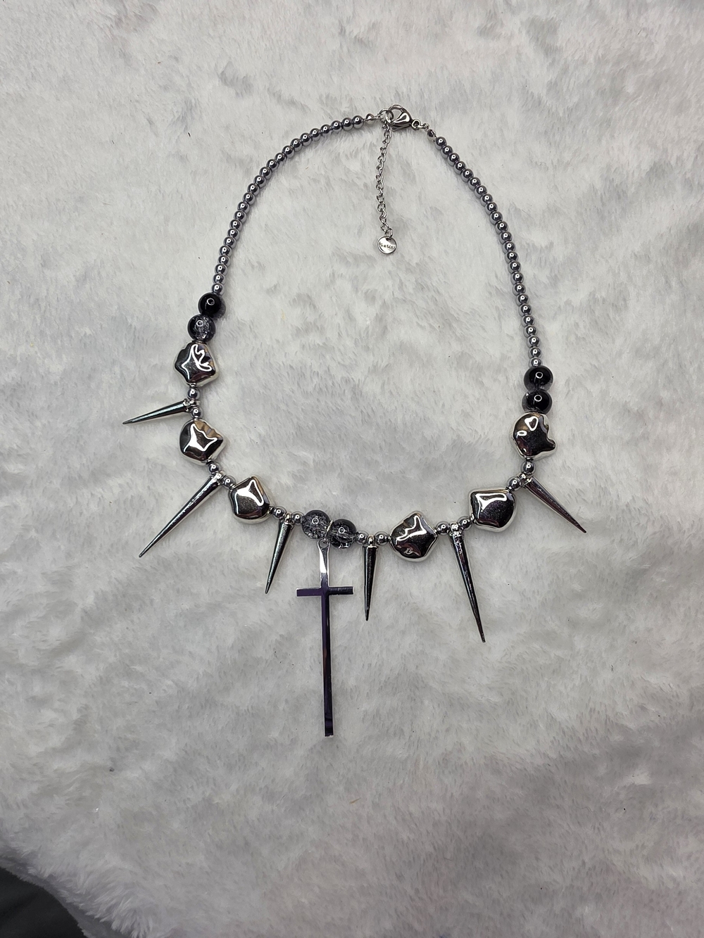 Hematite Spike & Cross Statement Necklace - Women Jewelry